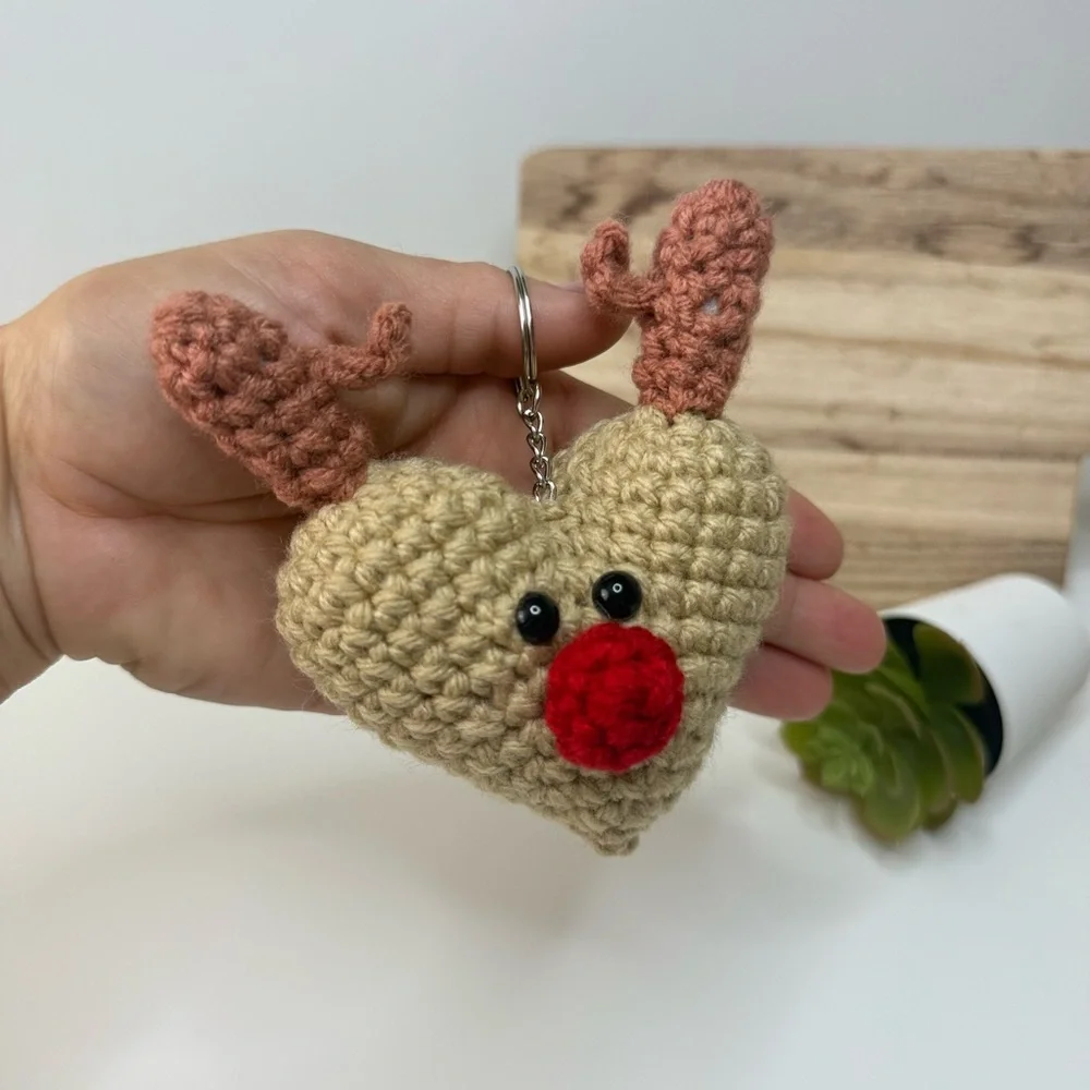 Handcrafted Heart Deer Crochet Keychain